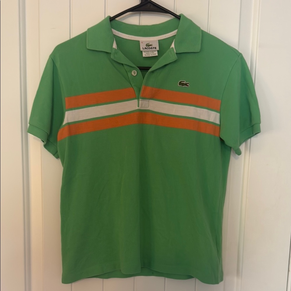 Lacoste Kids Green Polo Shirt with Orange Stripes